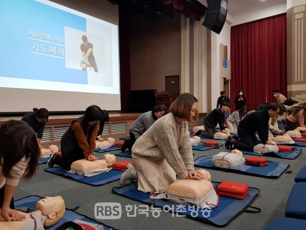 응급처치 심폐소생술 실습(사진=전북교육청)