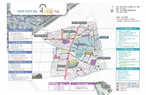 "서로의 우산이 되는 지우산 마을 사업계획도"/전주시 노송동 748-1번지 일원(91,165㎡)(자료제공=전북도청)