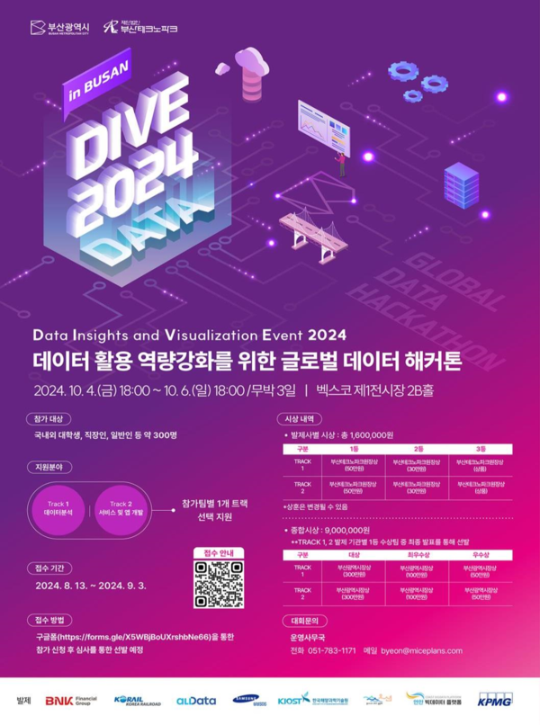 부산의 첫 글로벌 데이터 해커톤 대회 ‘다이브(DIVE) 2024’ 포스터 (사진제공=부산광역시)